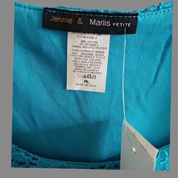 Jennie & Marlis Petite Turquoise Lace Sleeveless Top Petite Large - Picture 3 of 11